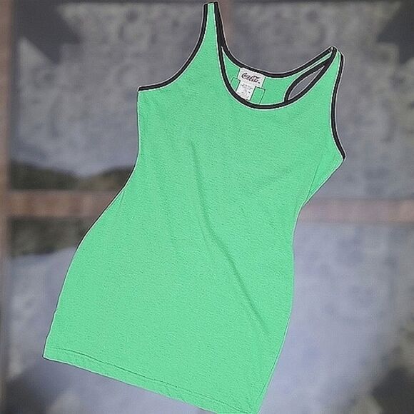 Vtg 80s Coca-Cola lime green bodycon mini tank dress - Picture 4 of 11